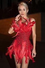 Strapless Sequin Feather Embellished Mini Dress | Dress In Beauty Strapless Sequin Feather Embellished Mini Dress | Dress In Beauty