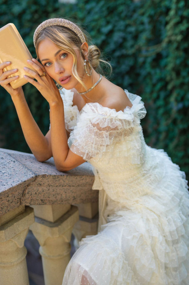 Off Shoulder Dotted Tulle Maxi Dress | Dress In Beauty Off Shoulder Dotted Tulle Maxi Dress | Dress In Beauty