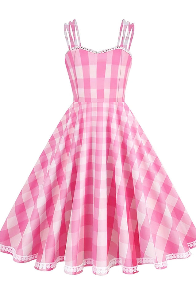 Barbie Movie Margot Pink Plaid Check Dress | Dress In Beauty Barbie Movie Margot Pink Plaid Check Dress | Dress In Beauty