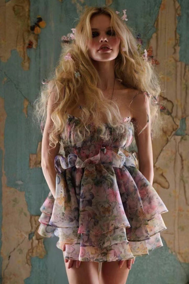 Fairy Butterfly Print Tiered Mini Sundress | Dress In Beauty Fairy Butterfly Print Tiered Mini Sundress | Dress In Beauty