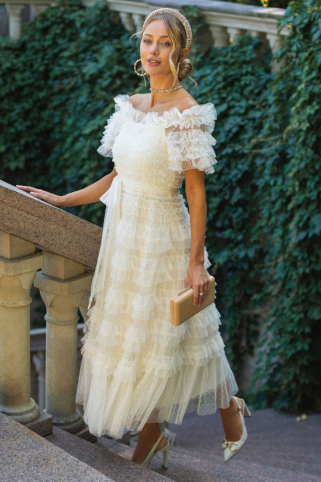 Off Shoulder Dotted Tulle Maxi Dress | Dress In Beauty Off Shoulder Dotted Tulle Maxi Dress | Dress In Beauty