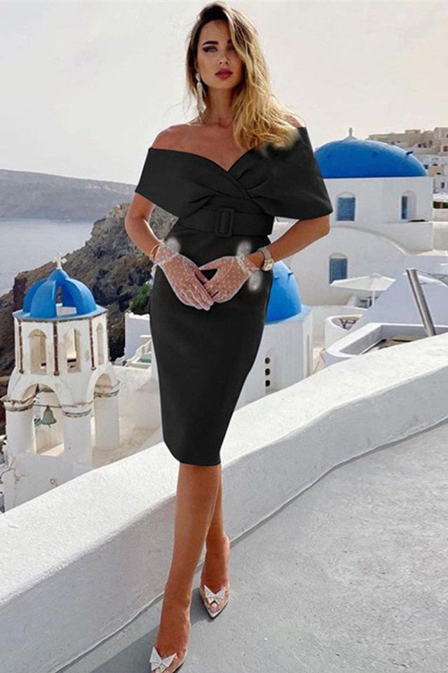 Off The Shoulder Belt Midi Dress | Dress In Beauty Off The Shoulder Belt Midi Dress | Dress In Beauty