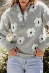 Floral Pattern Half Zip Sweater | Dress In Beauty Floral Pattern Half Zip Sweater | Dress In Beauty