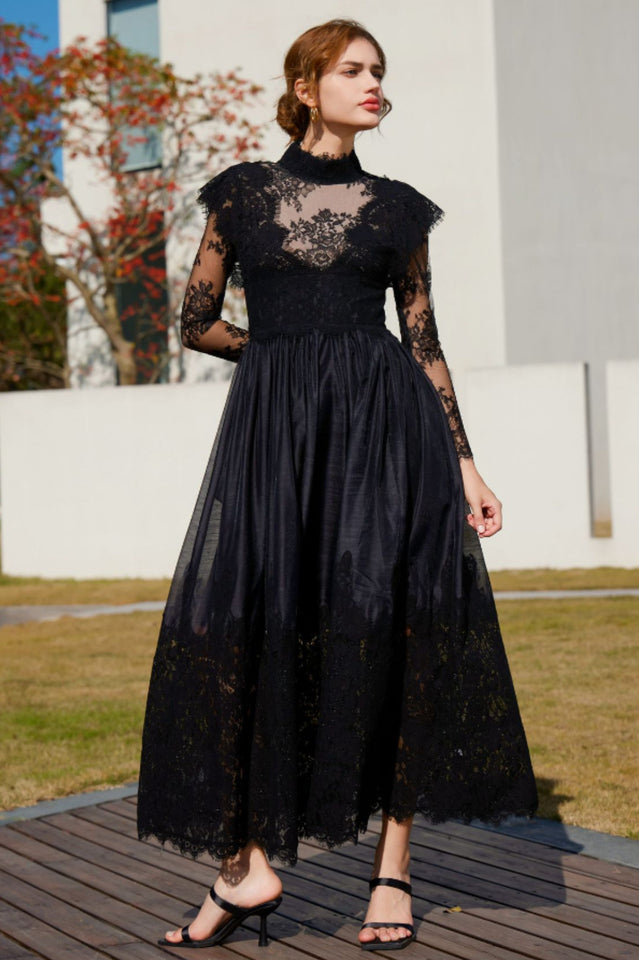 Jamie Black Floral Lace Stitching Dress | Dress In Beauty Jamie Black Floral Lace Stitching Dress | Dress In Beauty