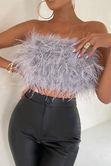 Fancy Strapless Feather Crop Top | Dress In Beauty Fancy Strapless Feather Crop Top | Dress In Beauty