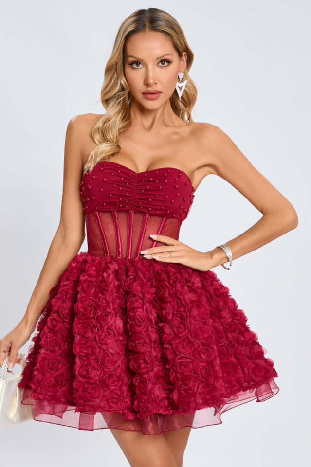 Strapless Corset Floral A Line Dress | Dress In Beauty Strapless Corset Floral A Line Dress | Dress In Beauty