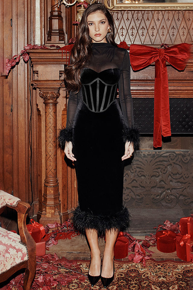 Lianna Black Velvet Midi Dress | Dress In Beauty