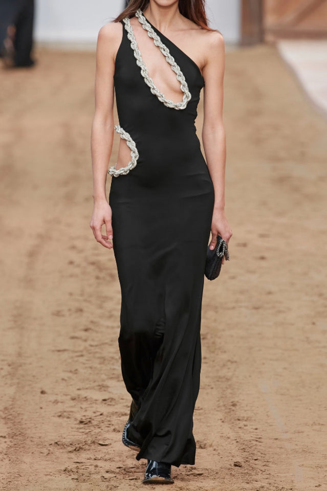 One Shoulder Crystal Chain Detail Dress | Dress In Beauty One Shoulder Crystal Chain Detail Dress | Dress In Beauty