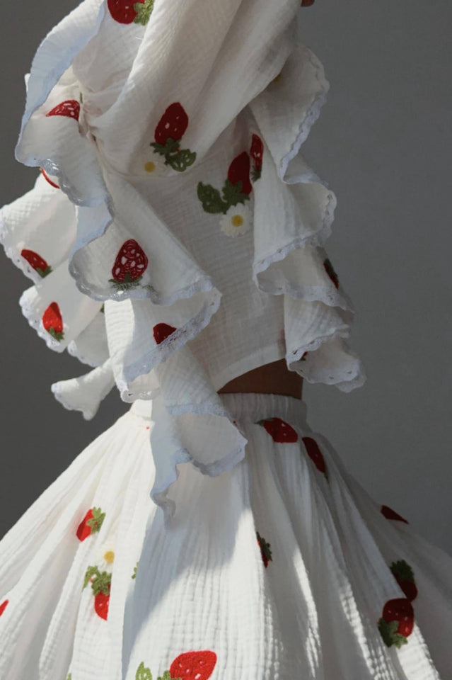 Ruffled Strawberry Print Skirt Set | Dress In Beauty Ruffled Strawberry Print Skirt Set | Dress In Beauty