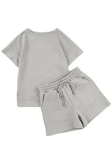 Solid Textured Drawstring Shorts Set | Dress In Beauty Solid Textured Drawstring Shorts Set | Dress In Beauty