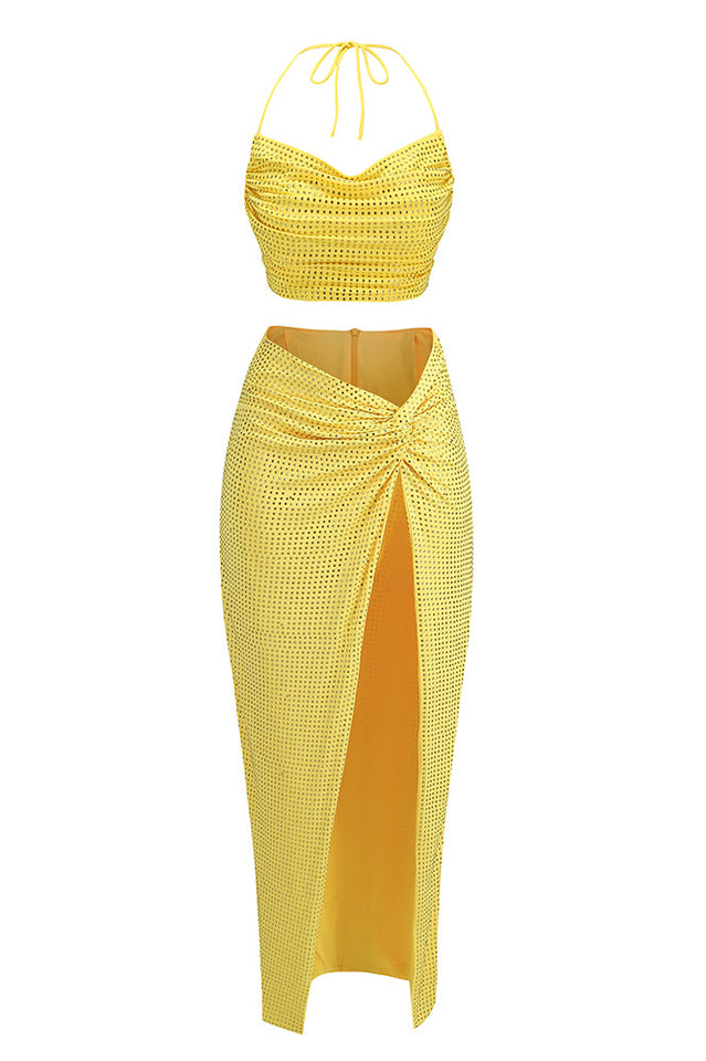 Solvia Halter Neck Pleated Diamond Set | Dress In Beauty Solvia Halter Neck Pleated Diamond Set | Dress In Beauty