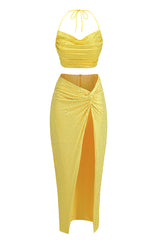 Solvia Halter Neck Pleated Diamond Set | Dress In Beauty Solvia Halter Neck Pleated Diamond Set | Dress In Beauty