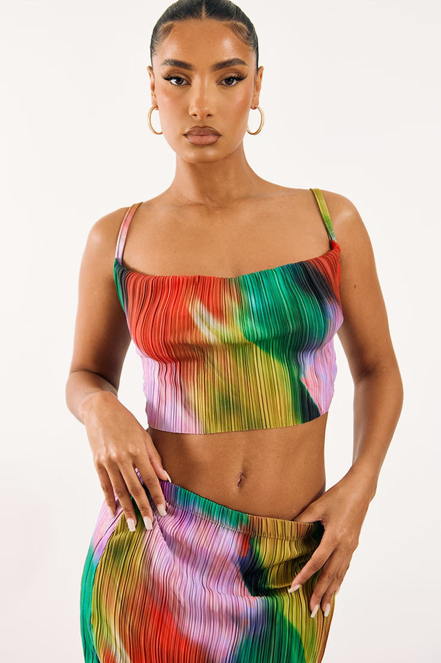 Plisse Strappy Cow Neck Top + Skirt Set | Dress In Beauty Plisse Strappy Cow Neck Top + Skirt Set | Dress In Beauty