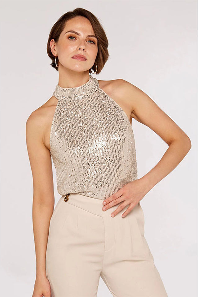 Apricot Sequin Halter Neck Top | Dress In Beauty Apricot Sequin Halter Neck Top | Dress In Beauty