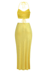 Solvia Halter Neck Pleated Diamond Set | Dress In Beauty Solvia Halter Neck Pleated Diamond Set | Dress In Beauty