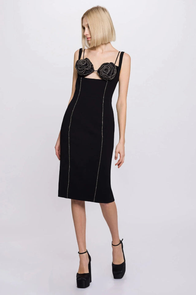 Silver Trim Floral Bustier Midi Dress | Dress In Beauty Silver Trim Floral Bustier Midi Dress | Dress In Beauty