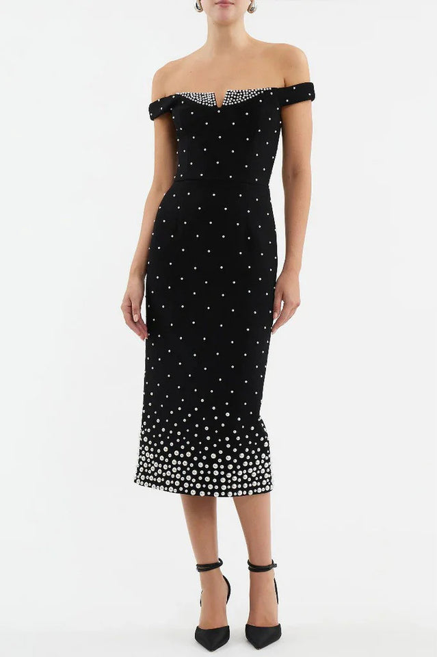 Pearl Polka Dots Embellished Midi Dress | Dress In Beauty Pearl Polka Dots Embellished Midi Dress | Dress In Beauty