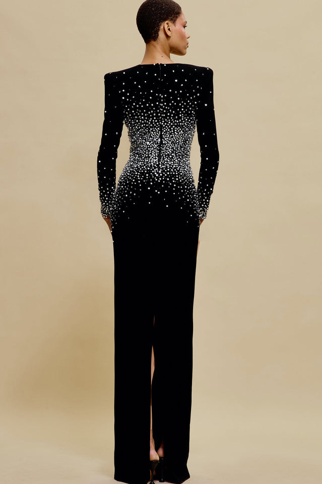 V-Neck Pearl Embellished Gown | Dress In Beauty V-Neck Pearl Embellished Gown | Dress In Beauty