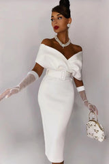 Off The Shoulder Belt Midi Dress | Dress In Beauty Off The Shoulder Belt Midi Dress | Dress In Beauty