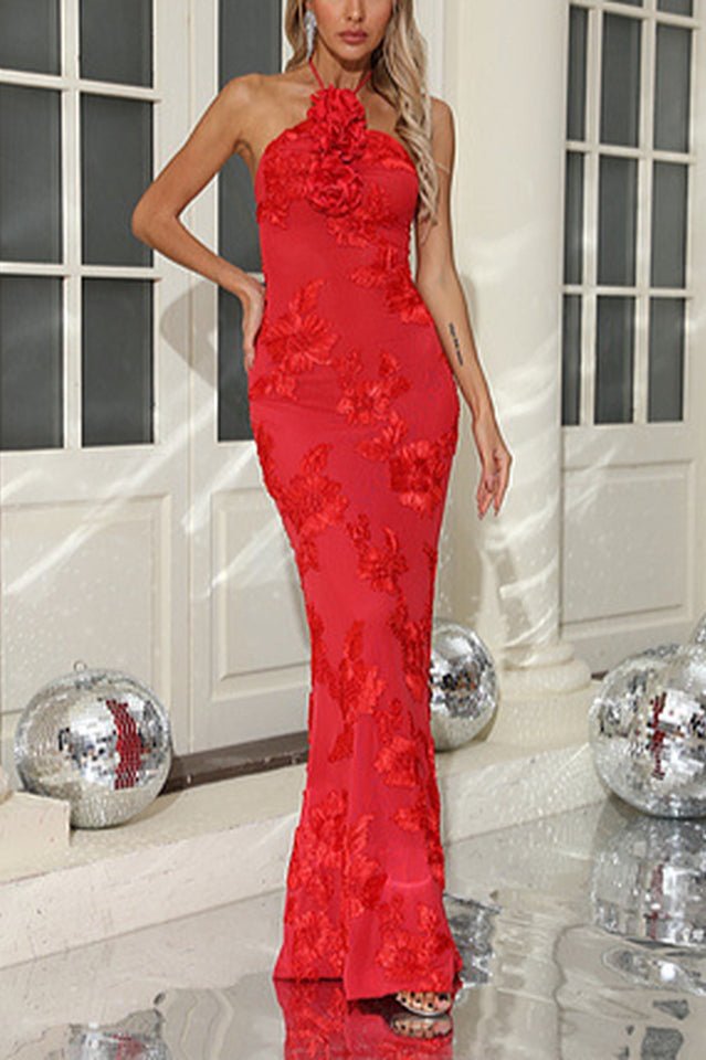 Halter 3D Floral Embroidered Gown | Dress In Beauty Halter 3D Floral Embroidered Gown | Dress In Beauty