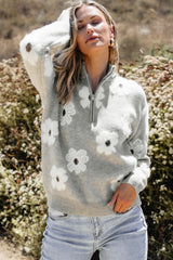 Floral Pattern Half Zip Sweater | Dress In Beauty Floral Pattern Half Zip Sweater | Dress In Beauty