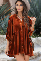Chestnut Ruffle Velvet Tunic Top | Dress In Beauty Chestnut Ruffle Velvet Tunic Top | Dress In Beauty