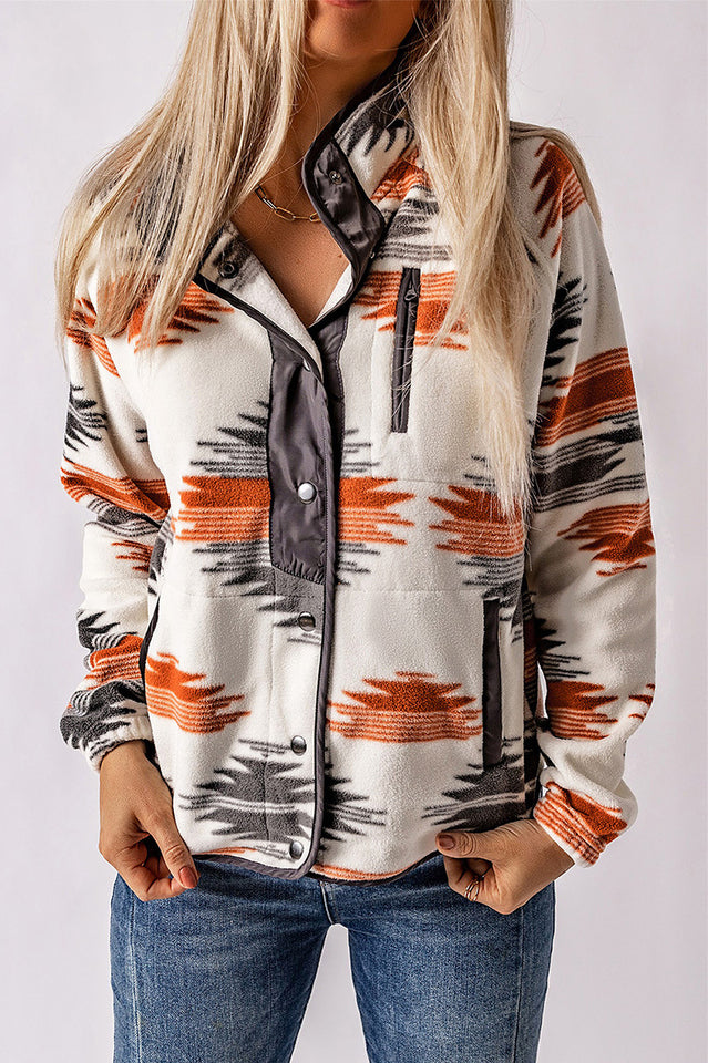 Aztec Snap Button Fleece Jacket | Dress In Beauty Aztec Snap Button Fleece Jacket | Dress In Beauty