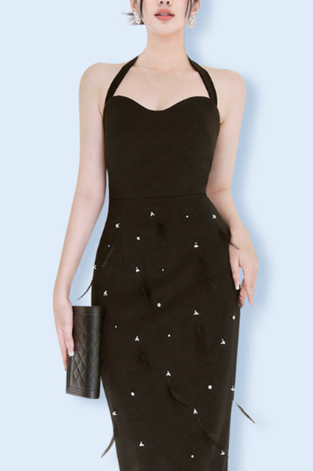 Feather Rhinestones Bodycon Midi Dress | Dress In Beauty Feather Rhinestones Bodycon Midi Dress | Dress In Beauty