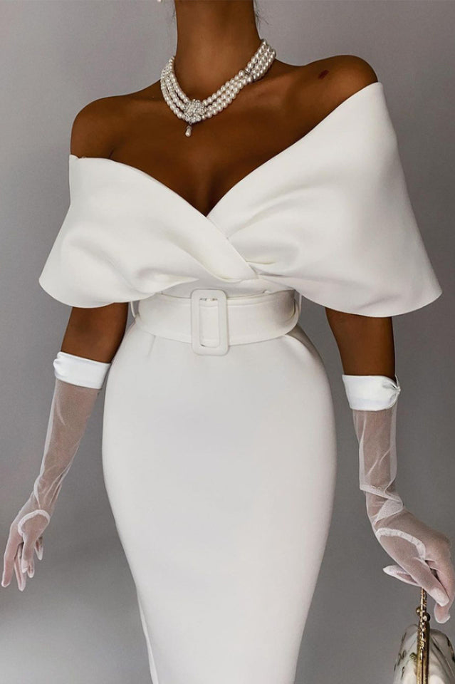 Off The Shoulder Belt Midi Dress | Dress In Beauty Off The Shoulder Belt Midi Dress | Dress In Beauty