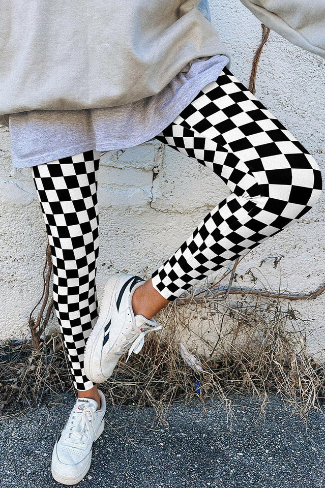 Checkered Pattern High Waist Leggings | Dress In Beauty Checkered Pattern High Waist Leggings | Dress In Beauty