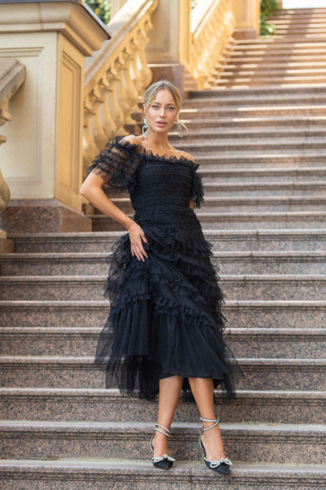 Off Shoulder Dotted Tulle Maxi Dress | Dress In Beauty Off Shoulder Dotted Tulle Maxi Dress | Dress In Beauty