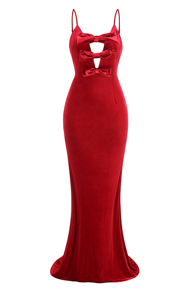 Baptiste Red Bow Velvet Maxi Dress | Dress In Beauty Baptiste Red Bow Velvet Maxi Dress | Dress In Beauty