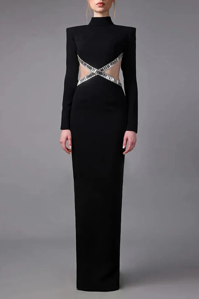 Crystal Trim Cut Out Crepe Maxi Dress | Dress In Beauty Crystal Trim Cut Out Crepe Maxi Dress | Dress In Beauty