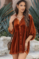 Chestnut Ruffle Velvet Tunic Top | Dress In Beauty Chestnut Ruffle Velvet Tunic Top | Dress In Beauty