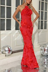 Halter 3D Floral Embroidered Gown | Dress In Beauty Halter 3D Floral Embroidered Gown | Dress In Beauty