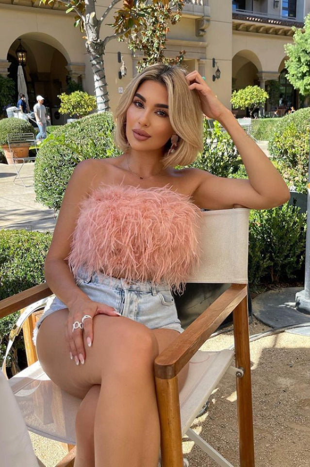 Fancy Strapless Feather Crop Top | Dress In Beauty Fancy Strapless Feather Crop Top | Dress In Beauty