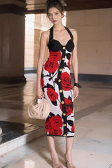 Knit Floral Halter Neck Midi Dress | Dress In Beauty Knit Floral Halter Neck Midi Dress | Dress In Beauty