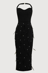Feather Rhinestones Bodycon Midi Dress | Dress In Beauty Feather Rhinestones Bodycon Midi Dress | Dress In Beauty
