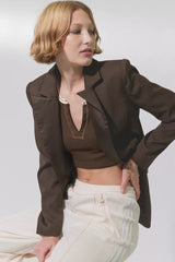 Notched Neck Cap Sleeve Cropped Tee | Dress In Beauty Notched Neck Cap Sleeve Cropped Tee | Dress In Beauty