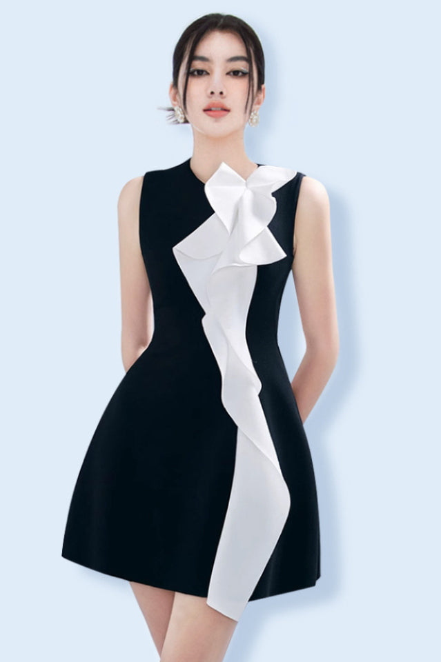 Contrast Color Patchwork Ruffle Mini Dress | Dress In Beauty Contrast Color Patchwork Ruffle Mini Dress | Dress In Beauty