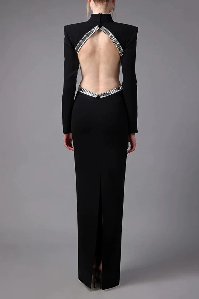 Crystal Trim Cut Out Crepe Maxi Dress | Dress In Beauty Crystal Trim Cut Out Crepe Maxi Dress | Dress In Beauty