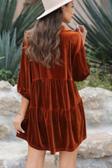 Chestnut Ruffle Velvet Tunic Top | Dress In Beauty Chestnut Ruffle Velvet Tunic Top | Dress In Beauty