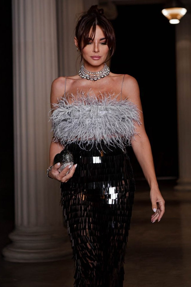 Aleyna Feather Top + Sequin Skirt Set | Dress In Beauty Aleyna Feather Top + Sequin Skirt Set | Dress In Beauty