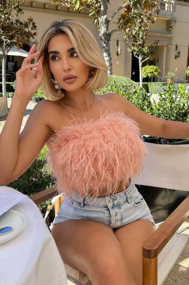 Fancy Strapless Feather Crop Top | Dress In Beauty Fancy Strapless Feather Crop Top | Dress In Beauty