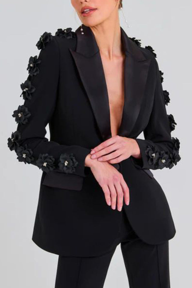 Leonie Flower Embellished Black Blazer | Dress In Beauty Leonie Flower Embellished Black Blazer | Dress In Beauty