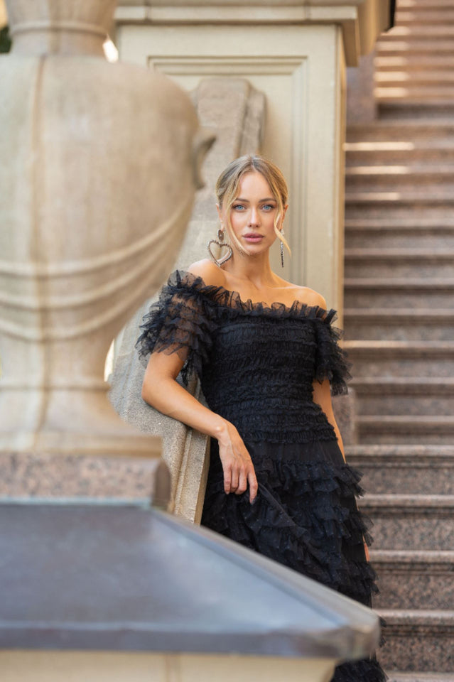 Off Shoulder Dotted Tulle Maxi Dress | Dress In Beauty Off Shoulder Dotted Tulle Maxi Dress | Dress In Beauty