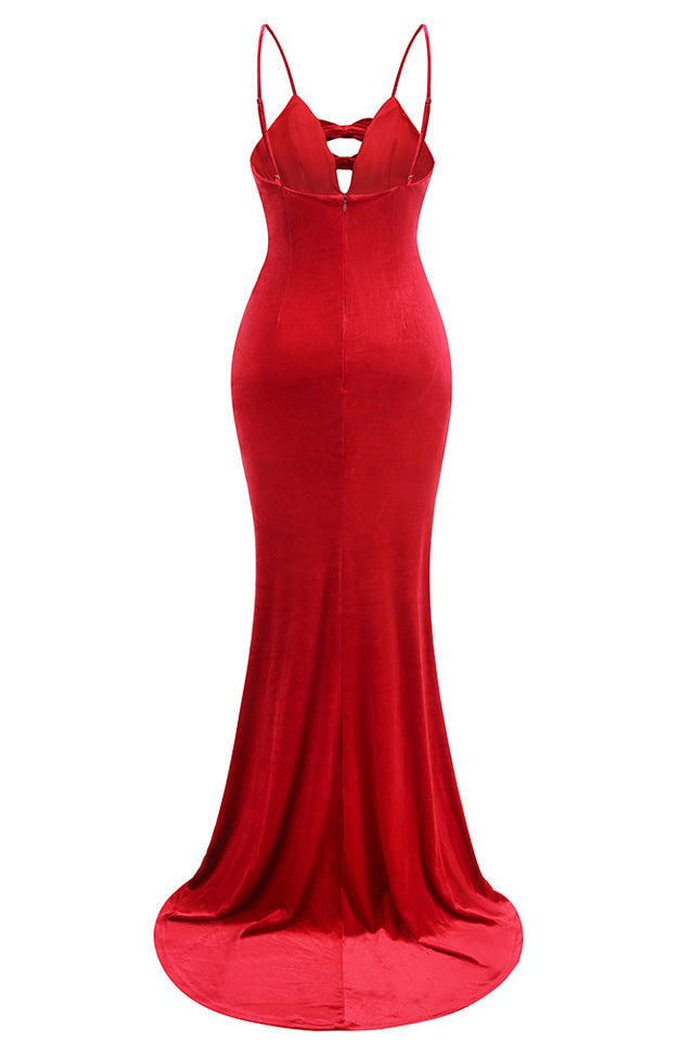 Baptiste Red Bow Velvet Maxi Dress | Dress In Beauty Baptiste Red Bow Velvet Maxi Dress | Dress In Beauty