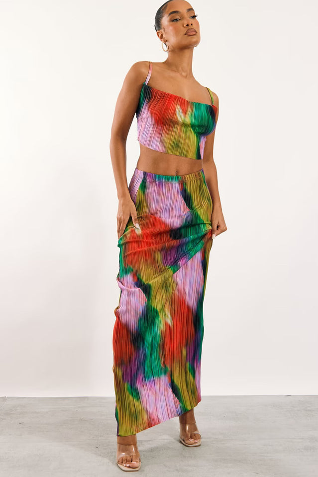 Plisse Strappy Cow Neck Top + Skirt Set | Dress In Beauty Plisse Strappy Cow Neck Top + Skirt Set | Dress In Beauty