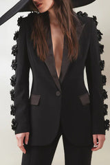 Leonie Flower Embellished Black Blazer | Dress In Beauty Leonie Flower Embellished Black Blazer | Dress In Beauty