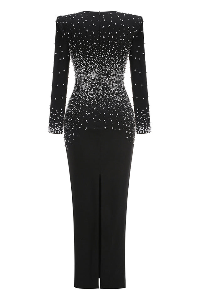 V-Neck Pearl Embellished Gown | Dress In Beauty V-Neck Pearl Embellished Gown | Dress In Beauty